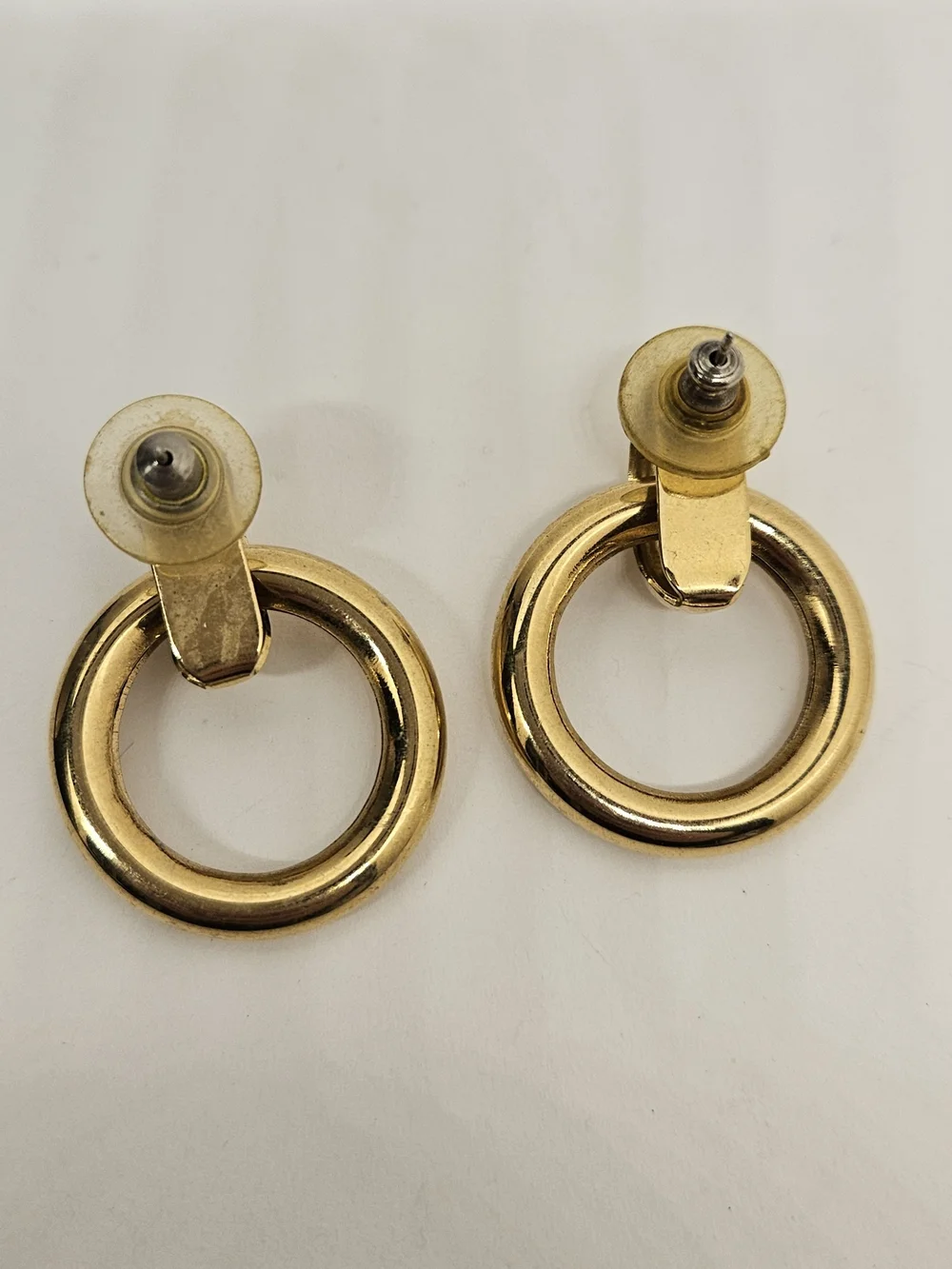 Door Knocker Gold Tone Earrings Stud Pierced Hoop Dangle Vintage